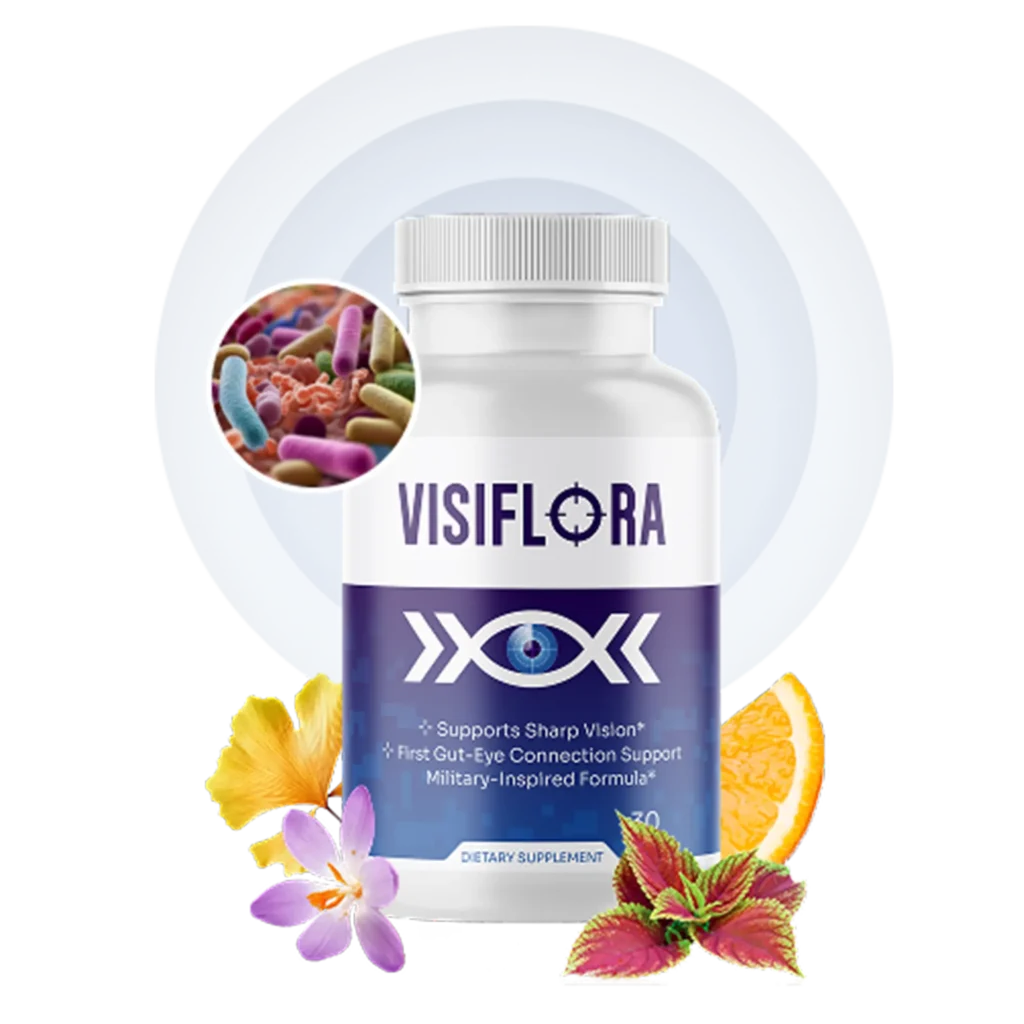 VisiFlora vision support supplement bottle — 30 vegetable capsules, one month supply